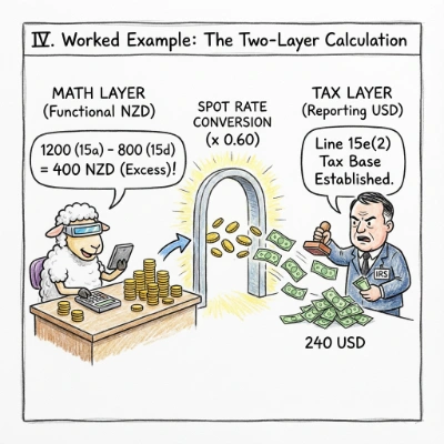 Worked example of Form 8621 Line 15e(1) and 15e(2) in NZD and USD