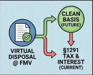 Illustration showing how a deemed-sale purge is modeled as a virtual disposal at FMV