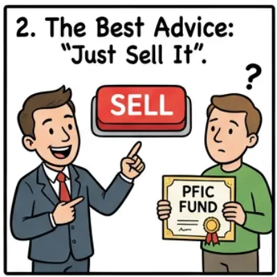 Diagram illustrating a 'Clean Break' where selling a PFIC terminates the complex annual reporting chain