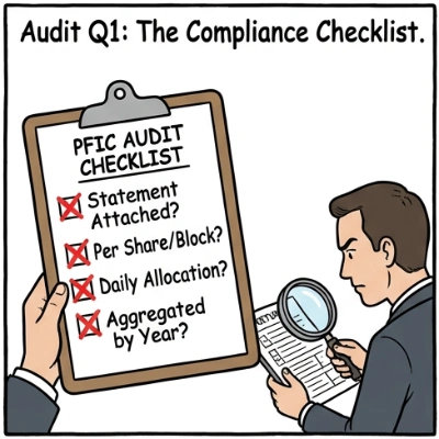 PFIC Audit Checklist for Form 8621 Line 16a: Statement attached, per-share tracking, daily allocation, and tax year aggregation